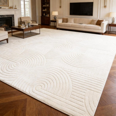 Alfombra Beige 8x10 Moderna Geométrica Antideslizante para Sala