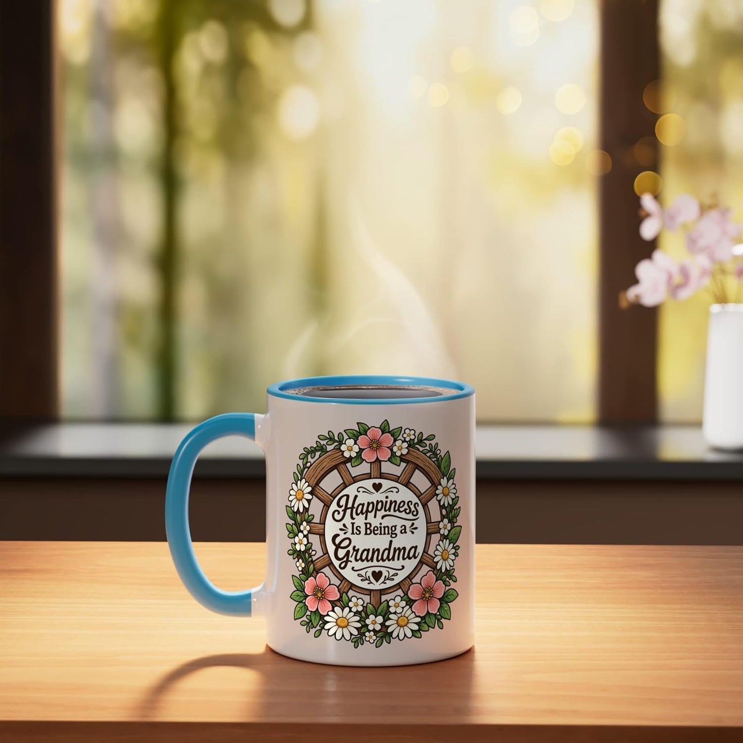 Taza cerámica con diseño Grandma Graphic azul/blanco
