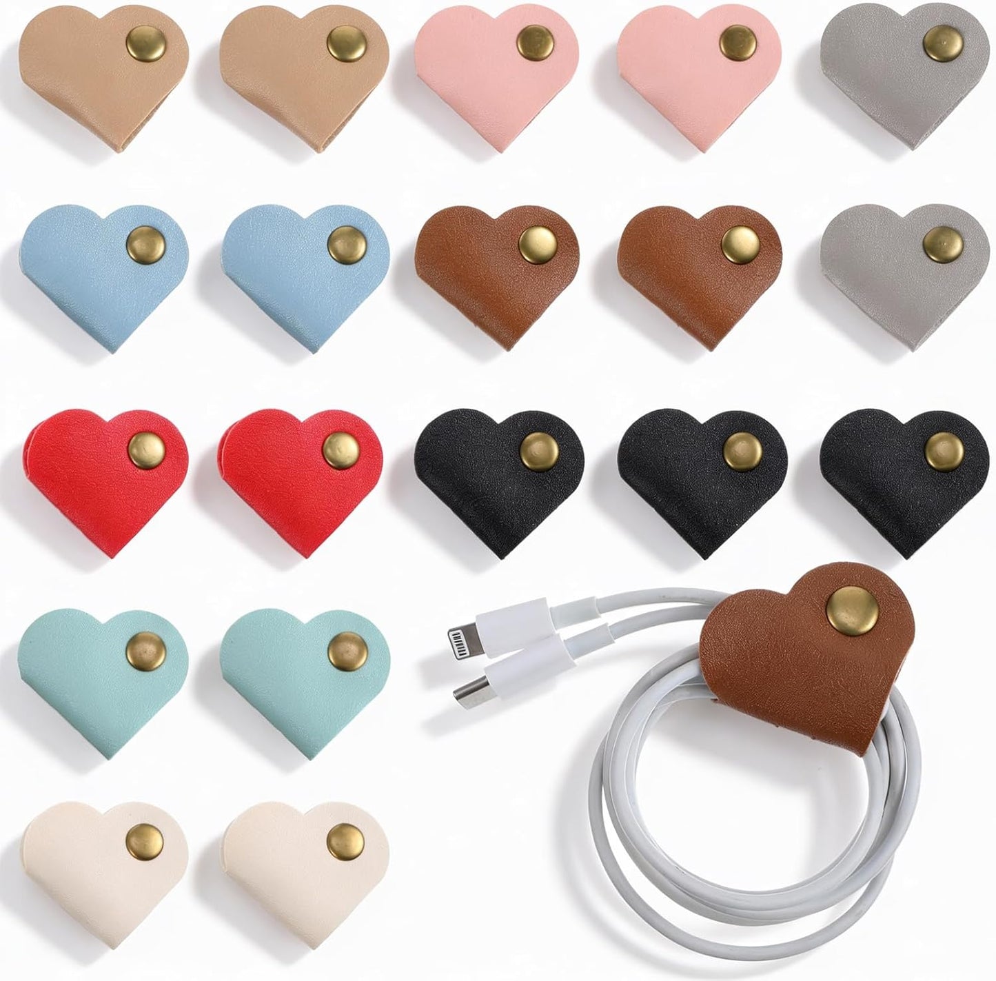 20 Organizadores Corazón para Cables Auriculares USB Reutilizable
