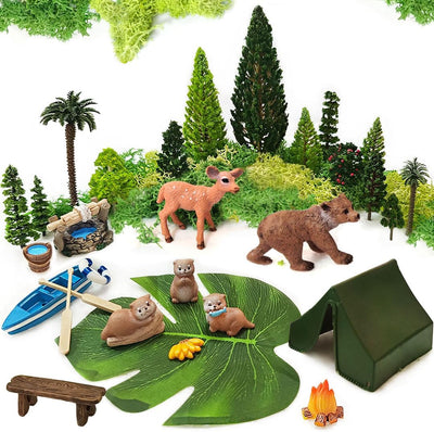 Kit 32 Pzas Accesorios Jardín Miniatura Figuras Animales Bosque
