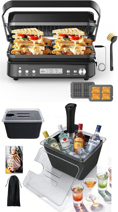 Prensa Panini Cerámica 6pulg con Contenedor y Cocina al Vacío