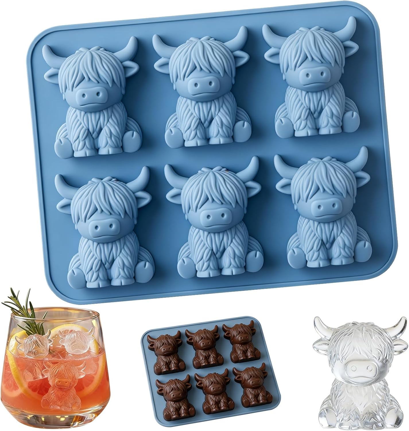 Mini molde de silicona para cubos de hielo de vaca 3D