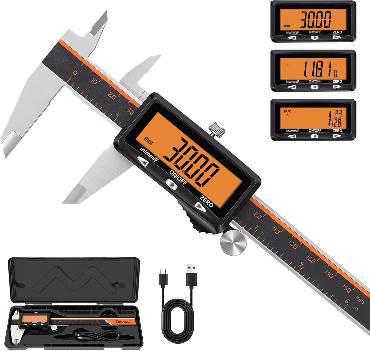 Pinza digital acero inox pantalla naranja grande