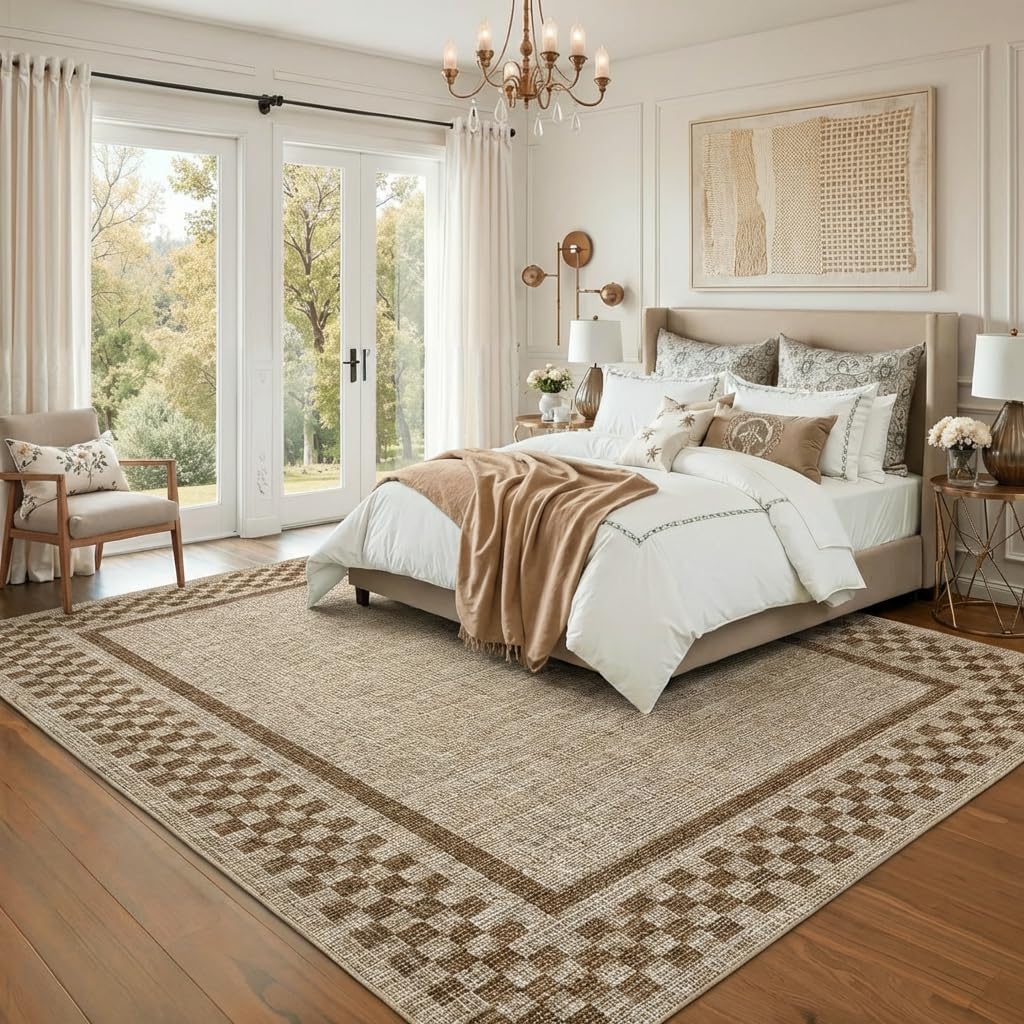Alfombra lavable 5x7ft tablero ajedrez sala antideslizante suave