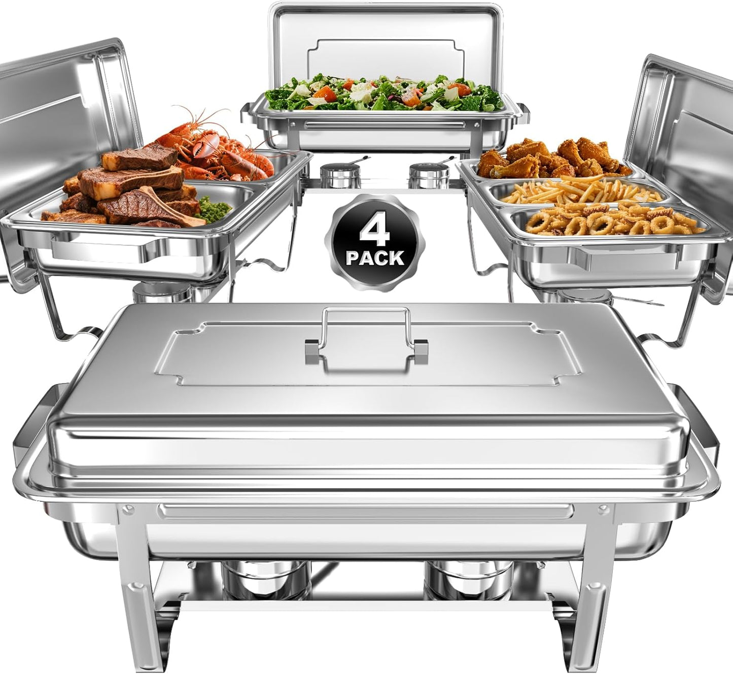 Platos Bufé 9qt Set 4 Acero Inox Asas Plegables