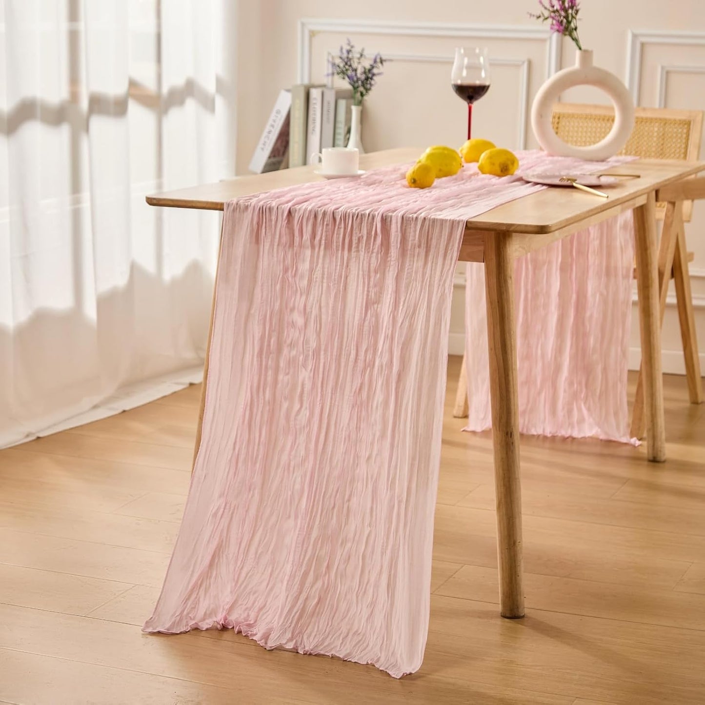 Paquete de 3 caminos de mesa rosa rubor bohemios estopilla gasa centros de mesa transparentes