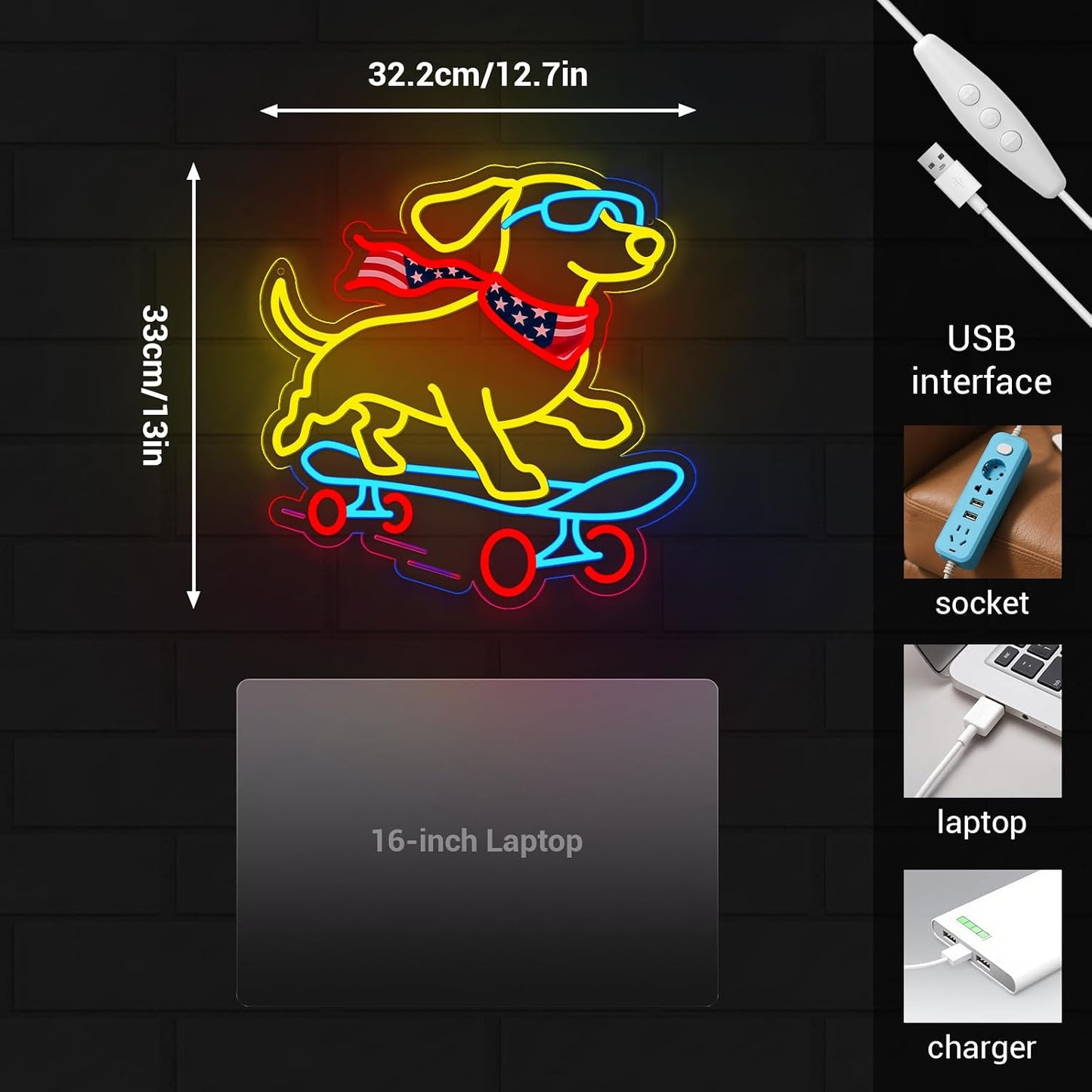 Letrero neón perro salchicha LED decoración pared