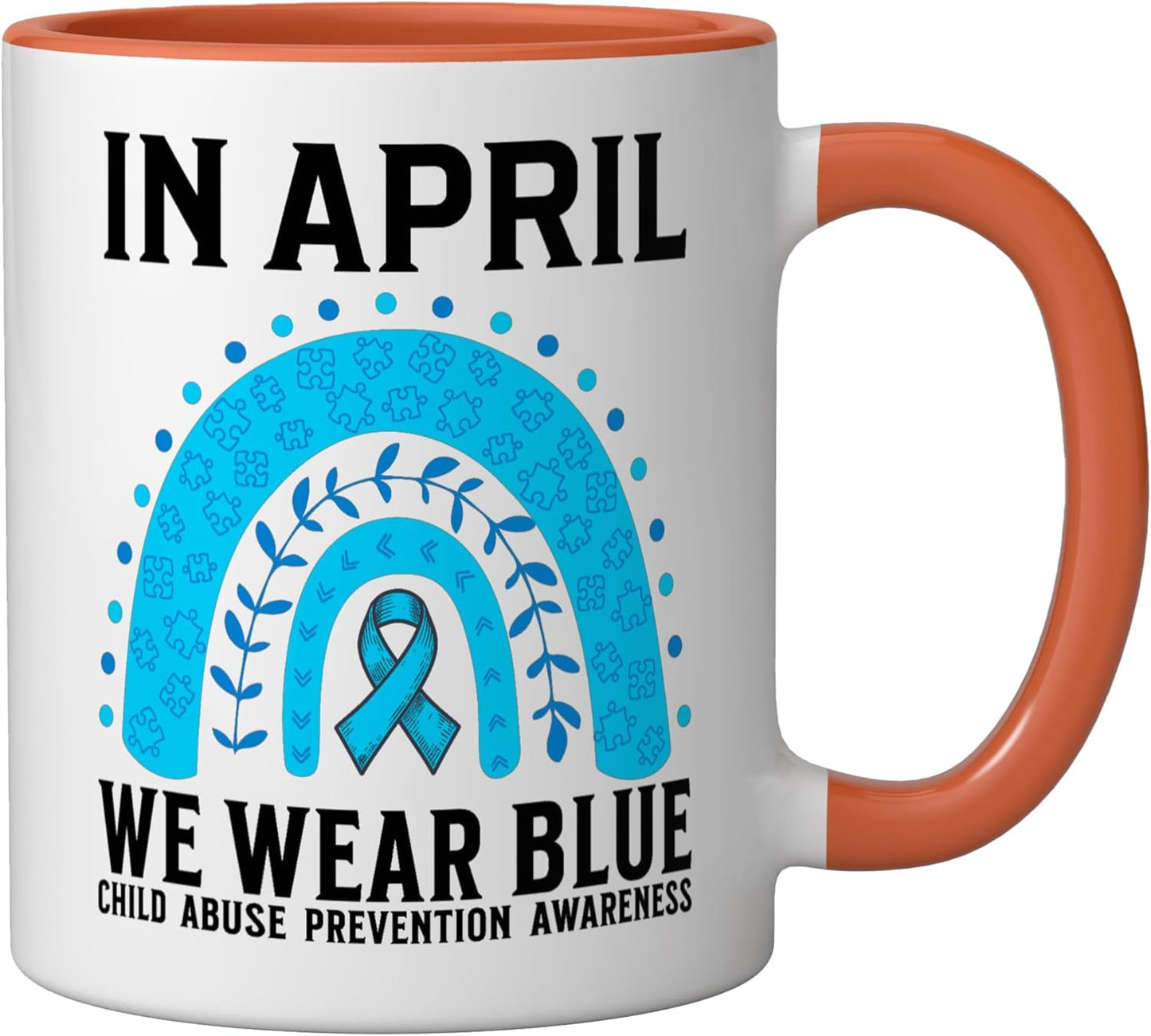 Taza Cerámica Consciente de Violencia Infantil Naranja/Blanco