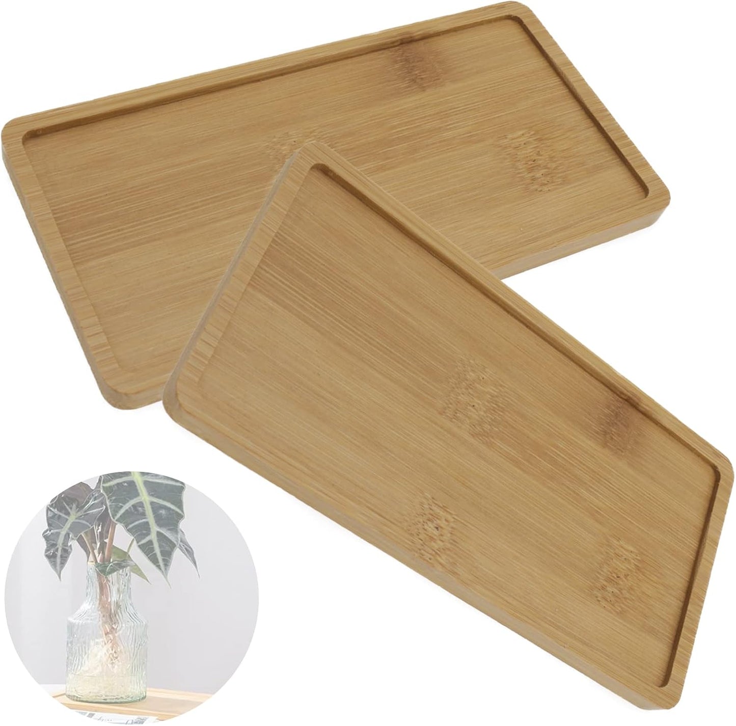 2 Bandejas Bambú 6.9x3.5pulg para Plantas Interiores