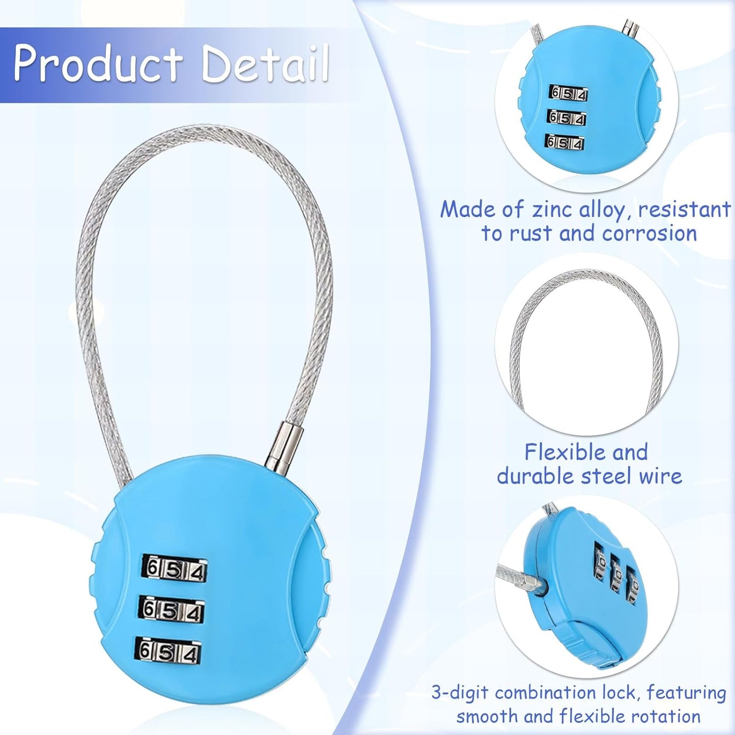 Pack 16 Candados Cable Combinación 3 Dígitos Impermeables