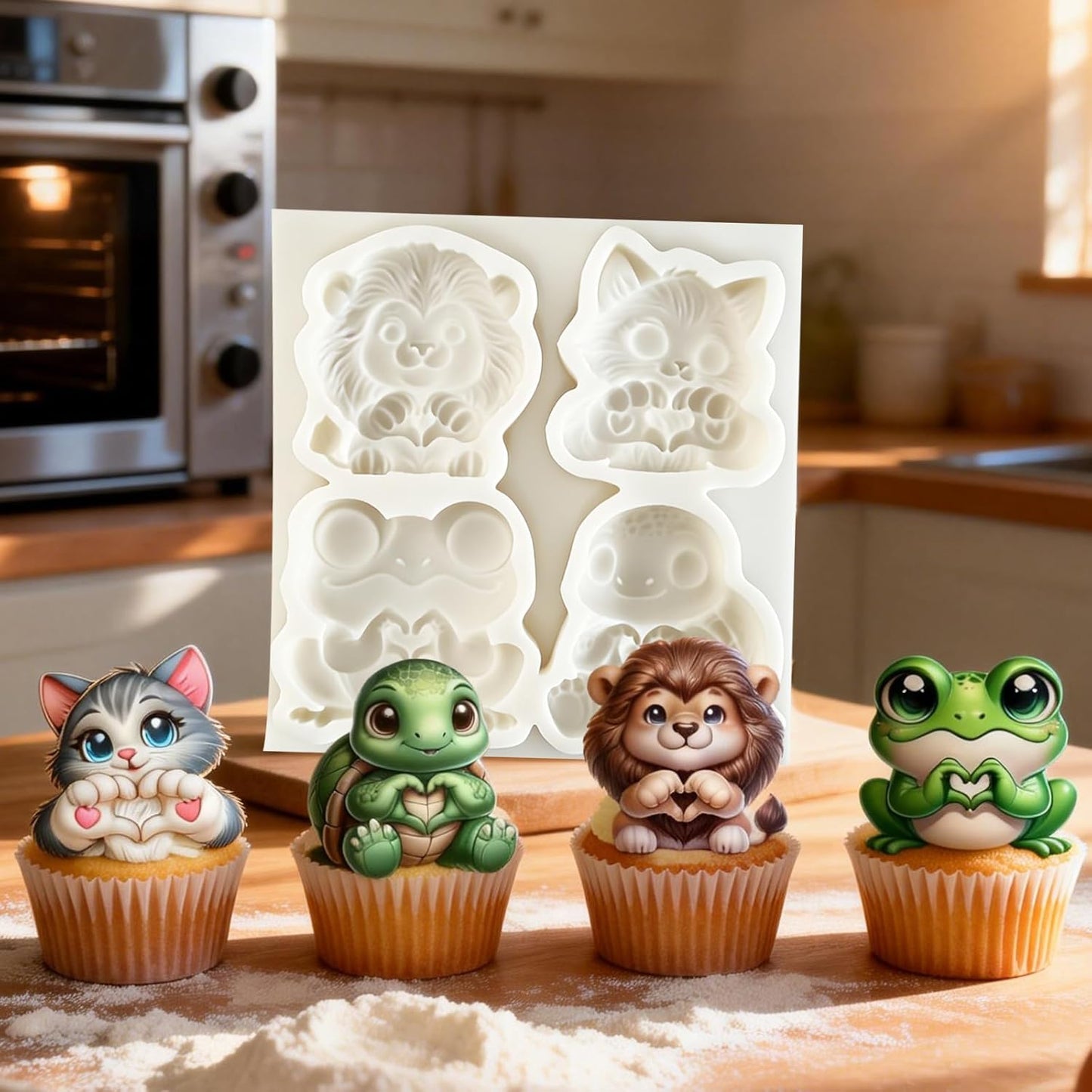 Molde silicona fondant animales decoración pastel cupcake