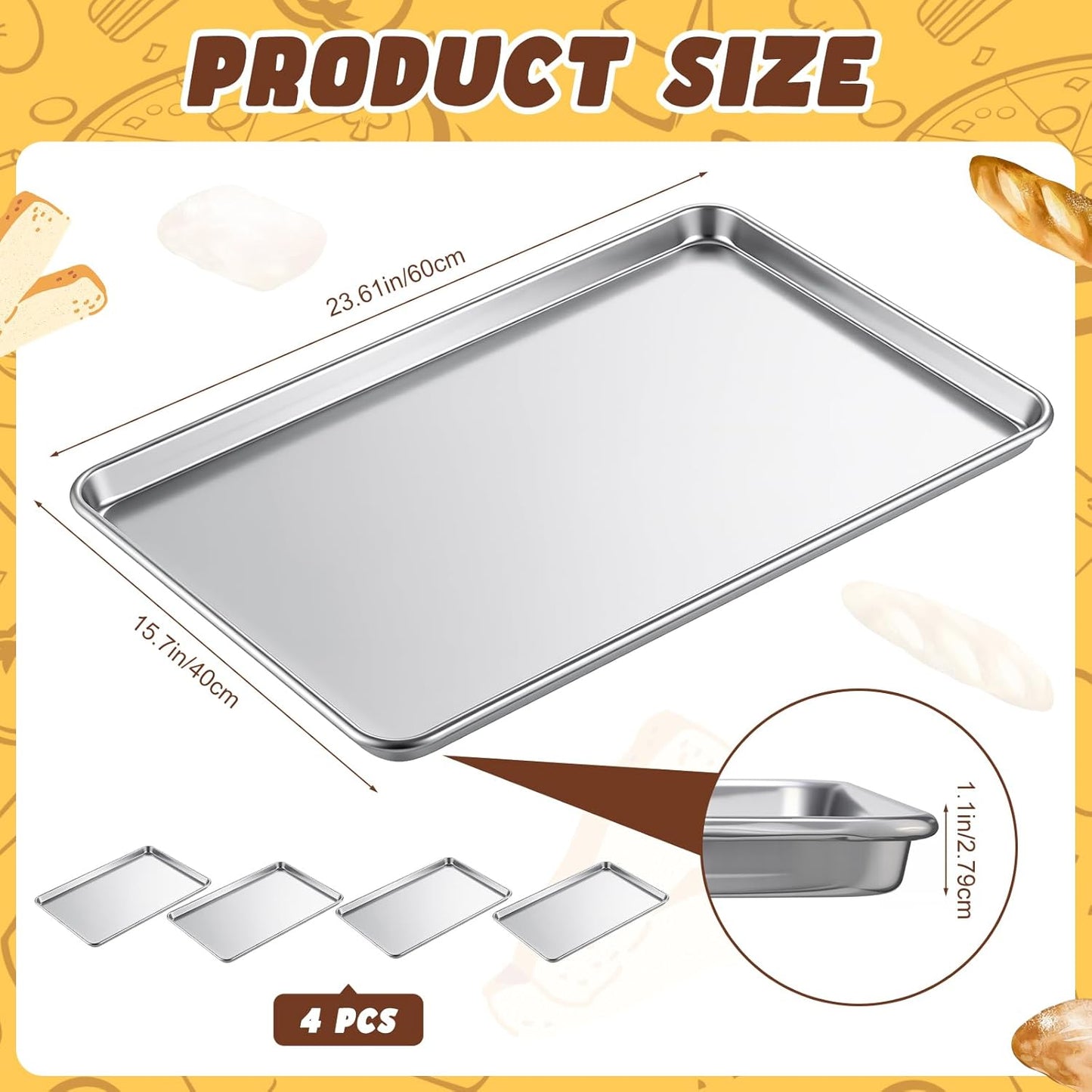 Set 4 Bandejas Aluminio Grado Completo 24x16pulg