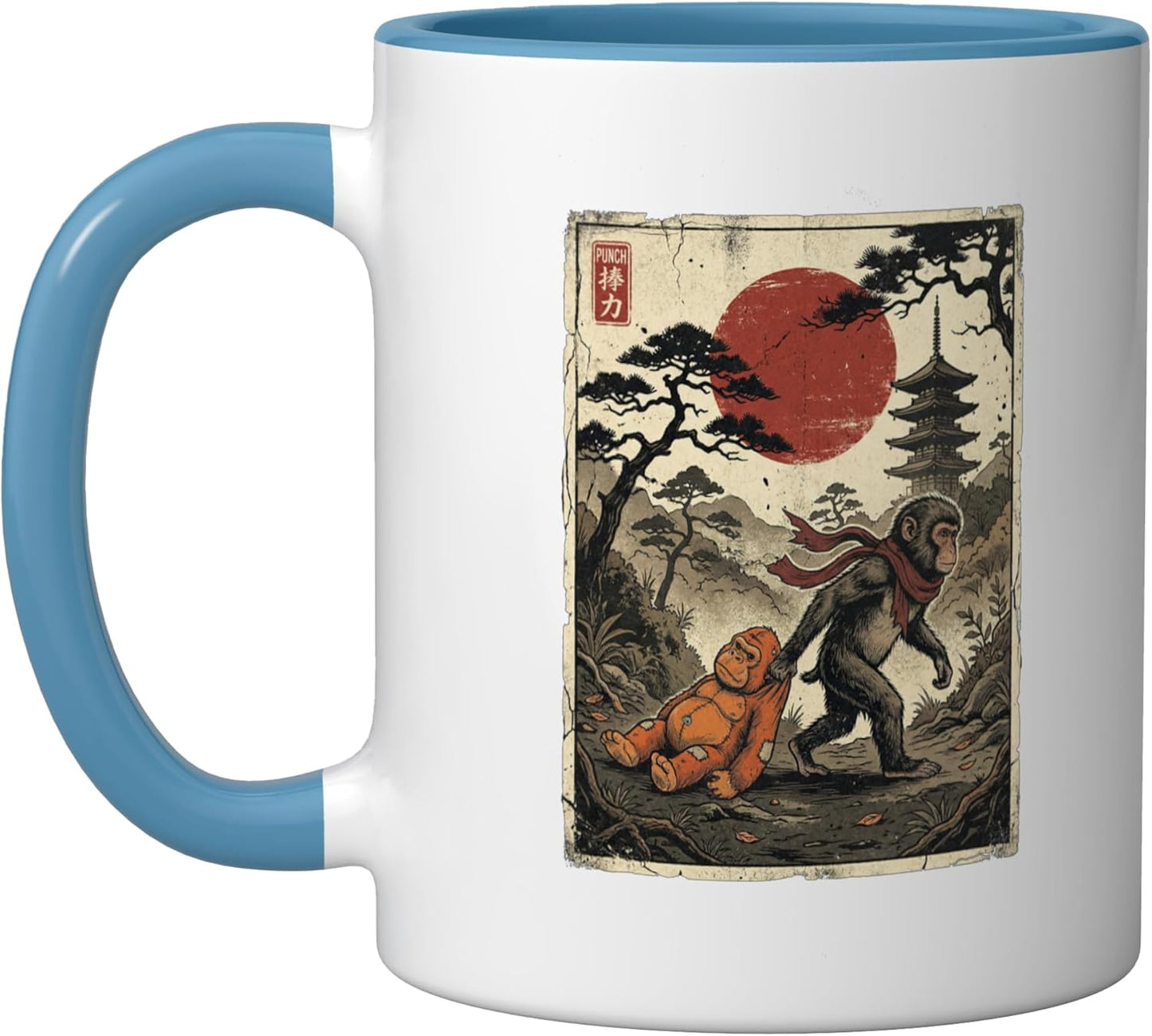 Taza Cerámica Japonesa Ukiyo-e Sol Rojo Azul Blanco