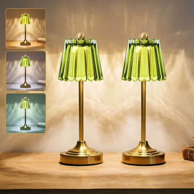 2 Lámparas Mesa Inalámbricas Recargables Vintage Cristal Verde