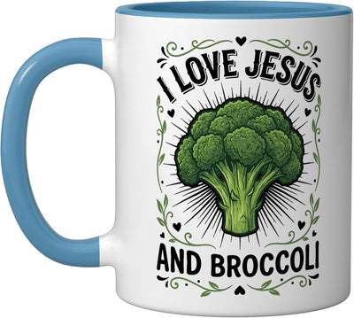Taza Cerámica I Love Jesus Y Broccoli Azul Blanco