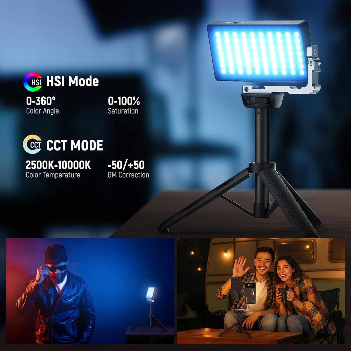 Panel LED RGB 12W para cámara con app 2.4G y batería 4300mAh