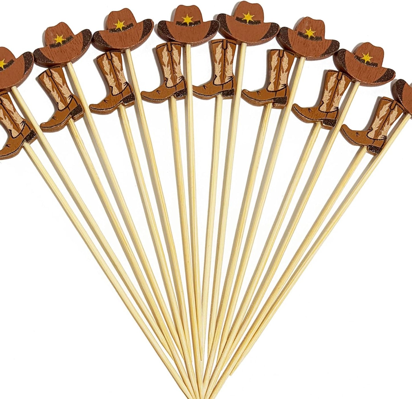 100 palillos de cóctel vaquero, botas de 4.7 pulgadas, palillos de bambú para aperitivos y postres