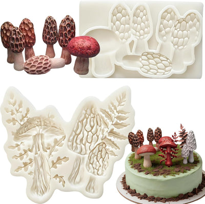 2 Moldes Silicona Fondant Hongos 3D Bosque Decoración Pastel