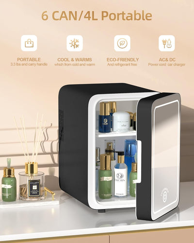 Refrigerador maquillaje con espejo LED 4L para dormitorio
