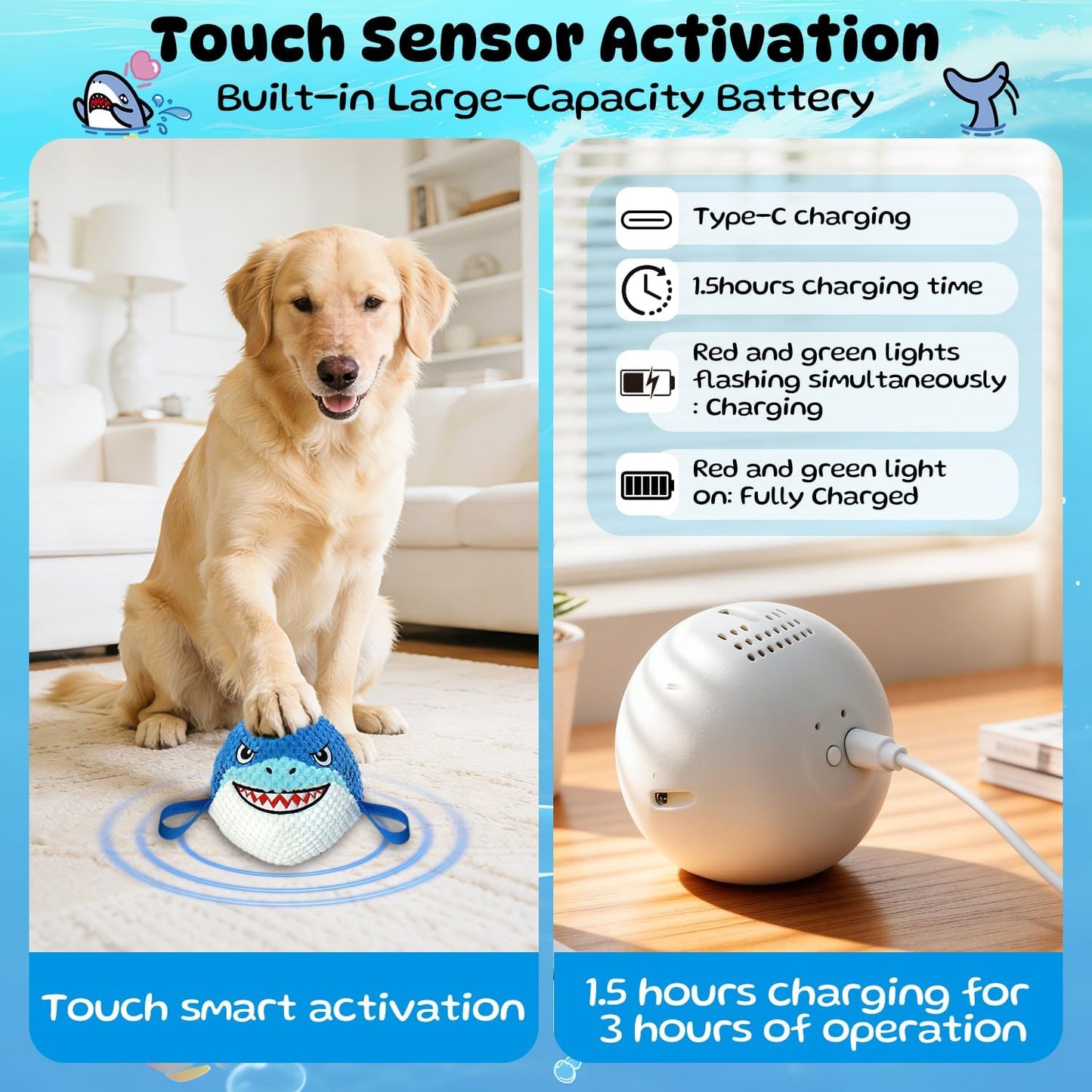 Juguetes interactivos perros pelota rebotadora recargable USB