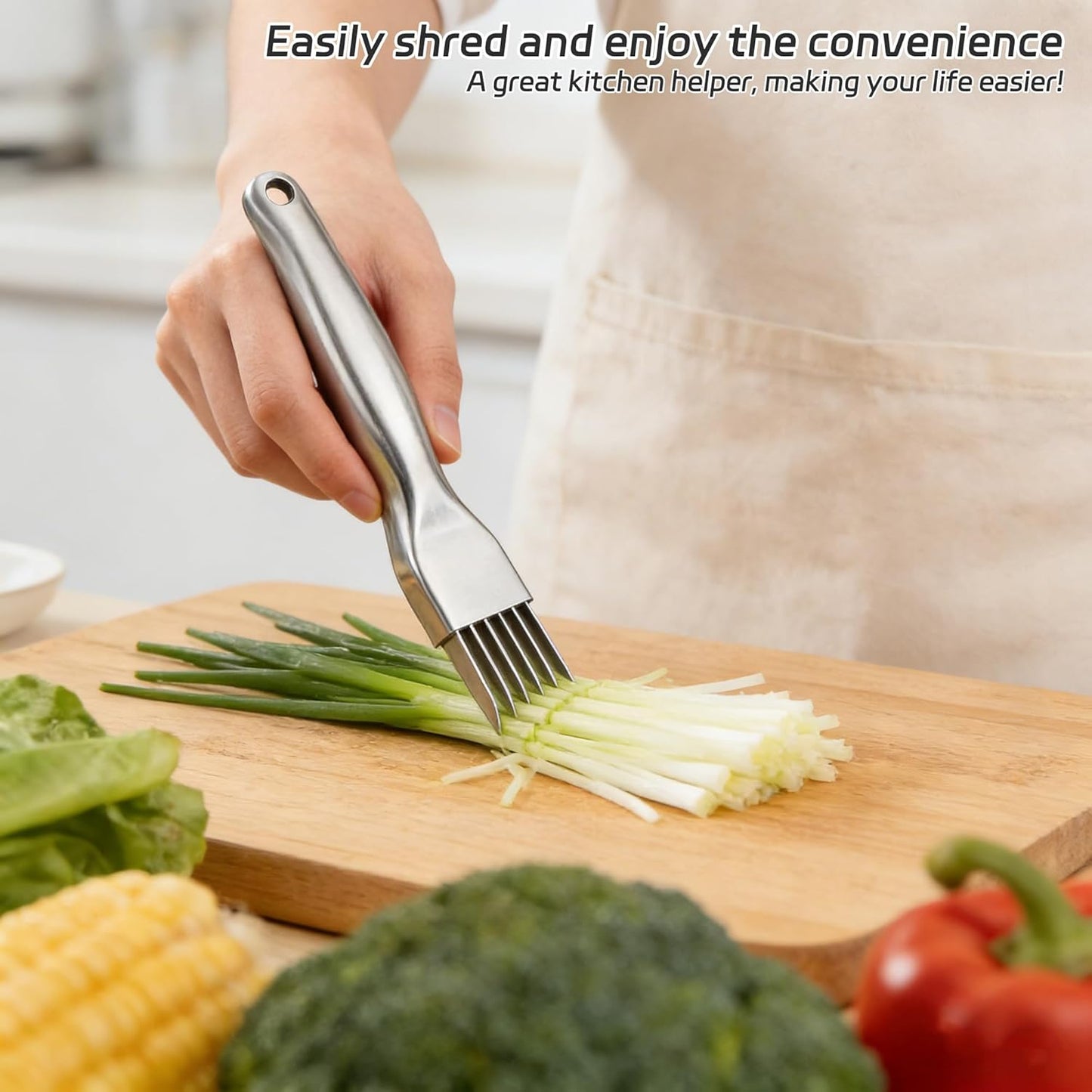 Cortador de cebolla verde acero inox seguro para cocina