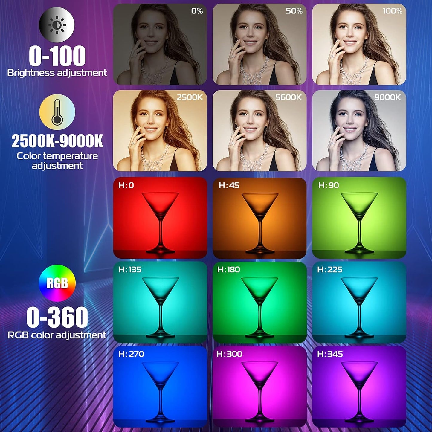Varita luz magnética LED RGB 2500-9000K recargable 2000mAh