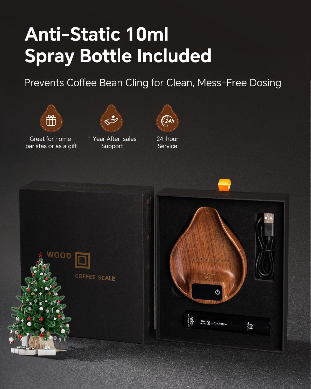 Báscula granos café con botella spray y cuchara dosis