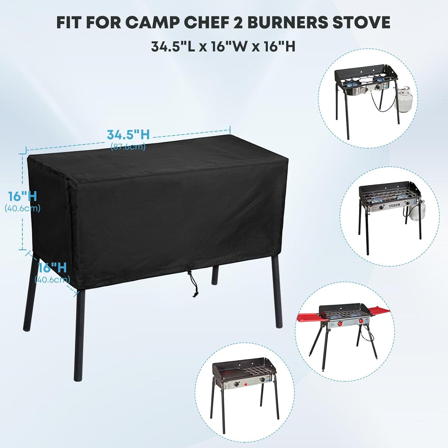 Cubierta estufa campamento 14x32pulg para Chef 2 quemadores