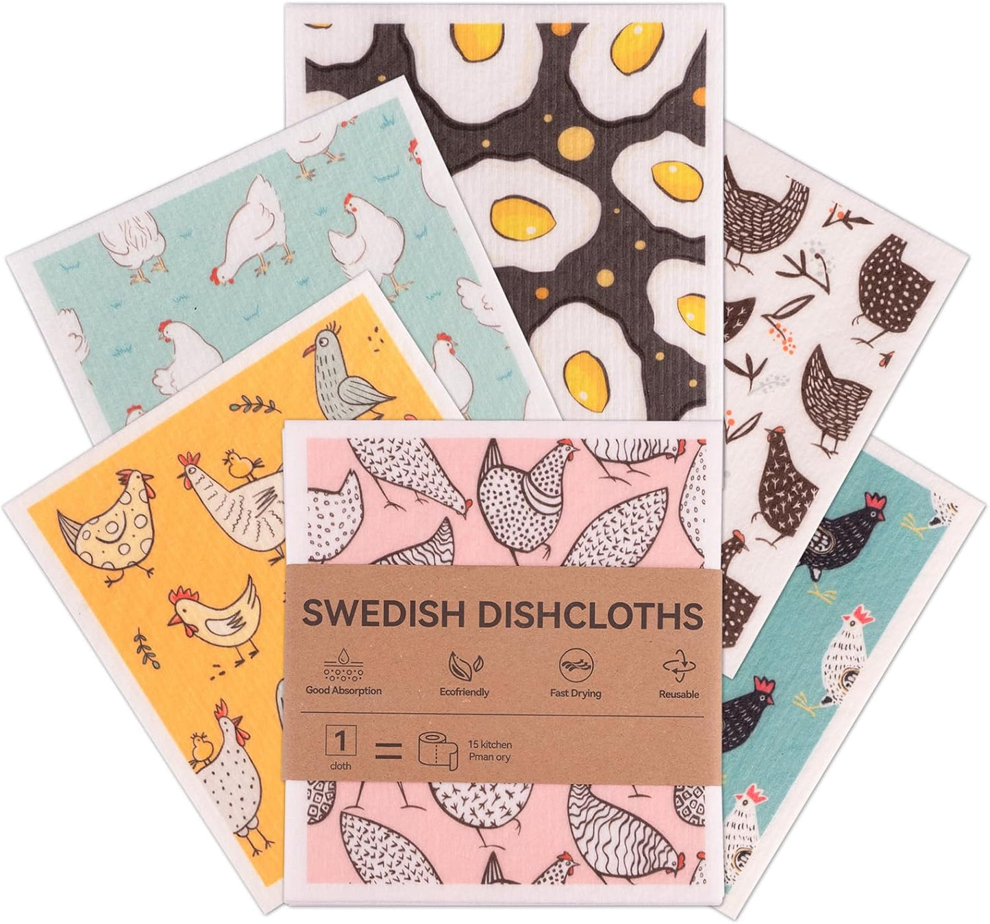 Paños de cocina suecos Polly Online, paquete de 6, reutilizables y biodegradables