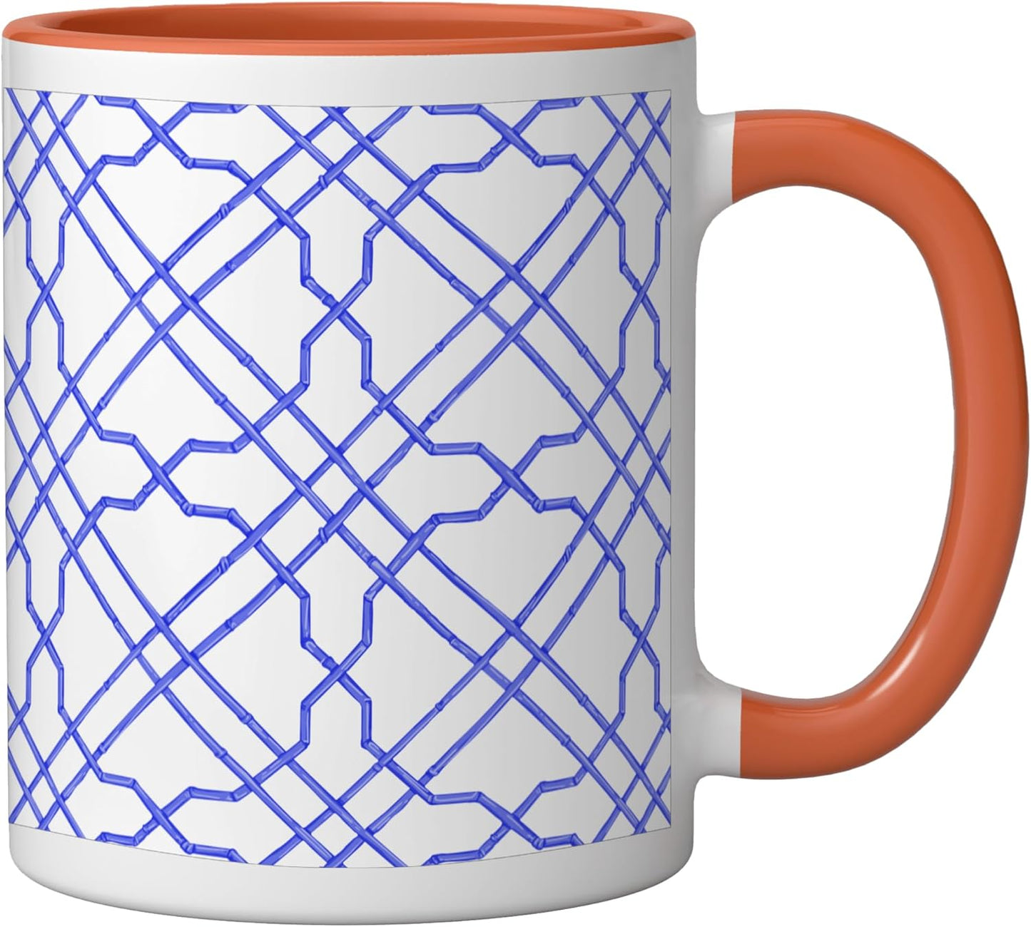 Taza cerámica Blue Trellis Preppy Chinoiserie Orange/Blanco