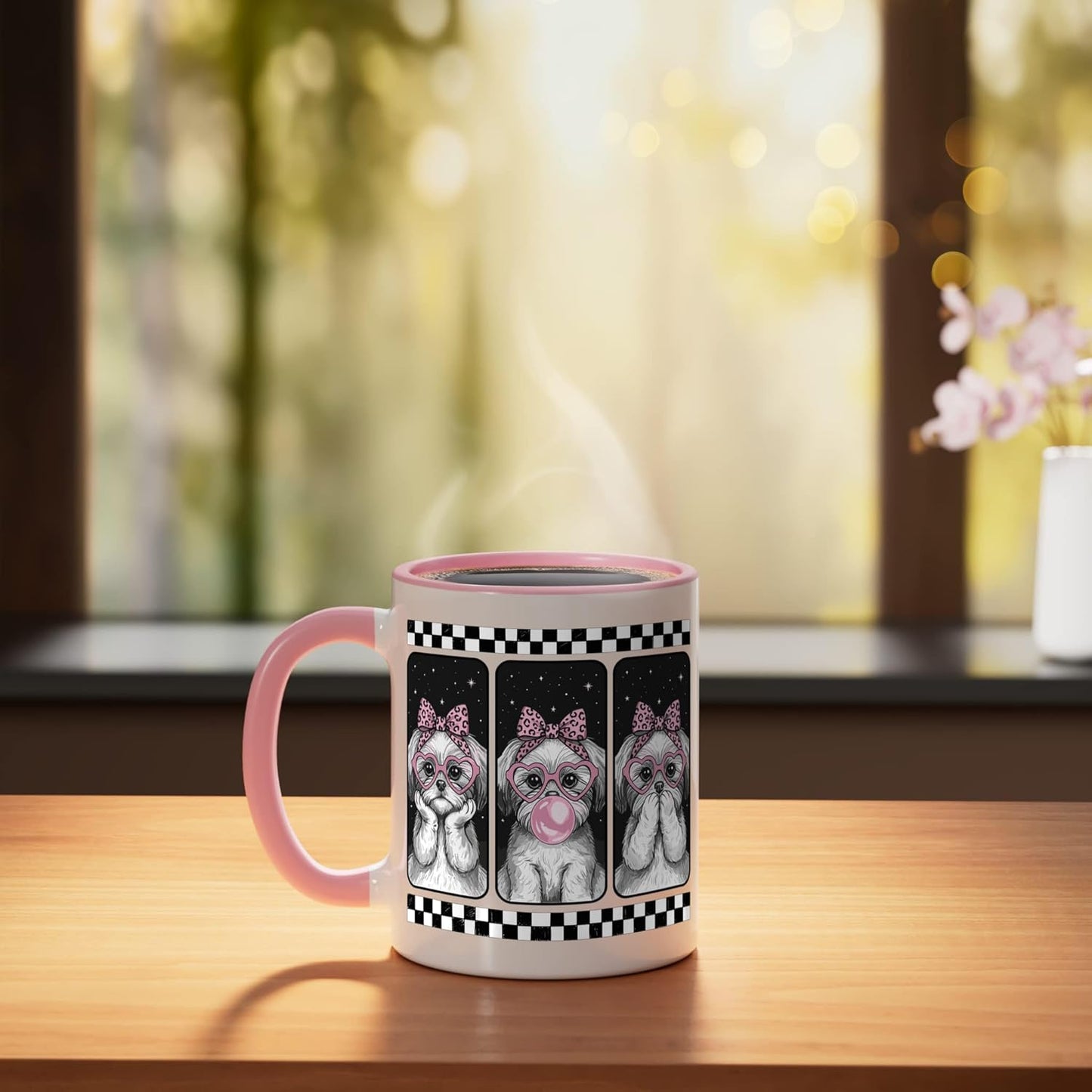 Taza Cerámica Shih Tzu Trio Coquette Rosa Blanco