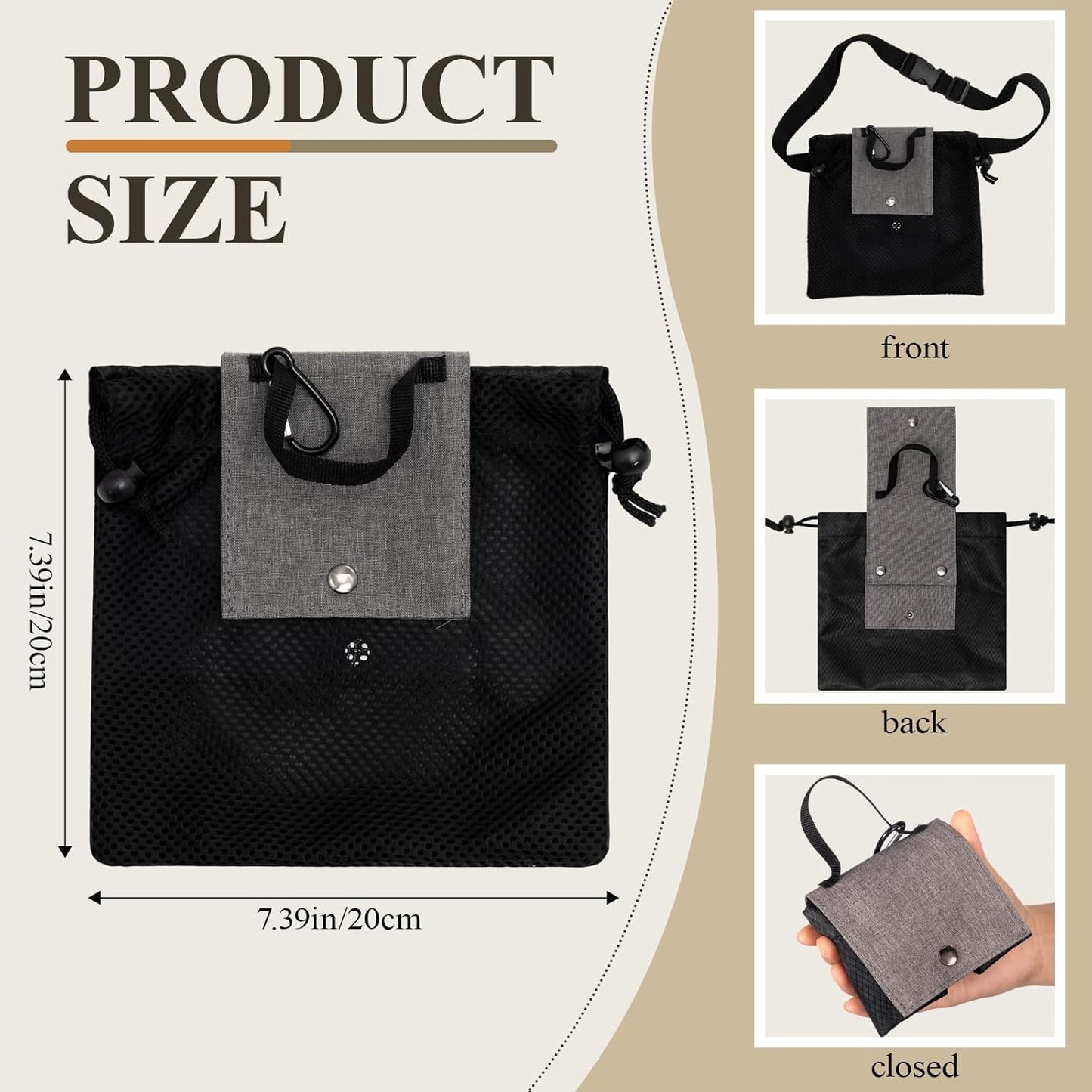 Bolsa plegable malla caza hongos roca ajustable con gancho