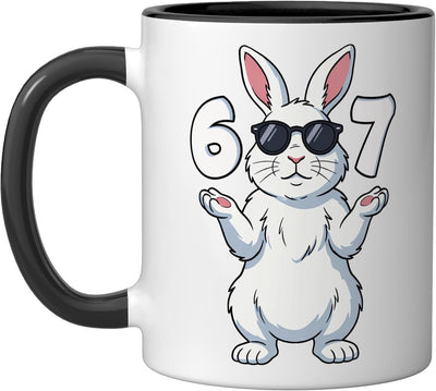 Taza cerámica de conejo de Pascua meme humor niños adolescentes negro blanco