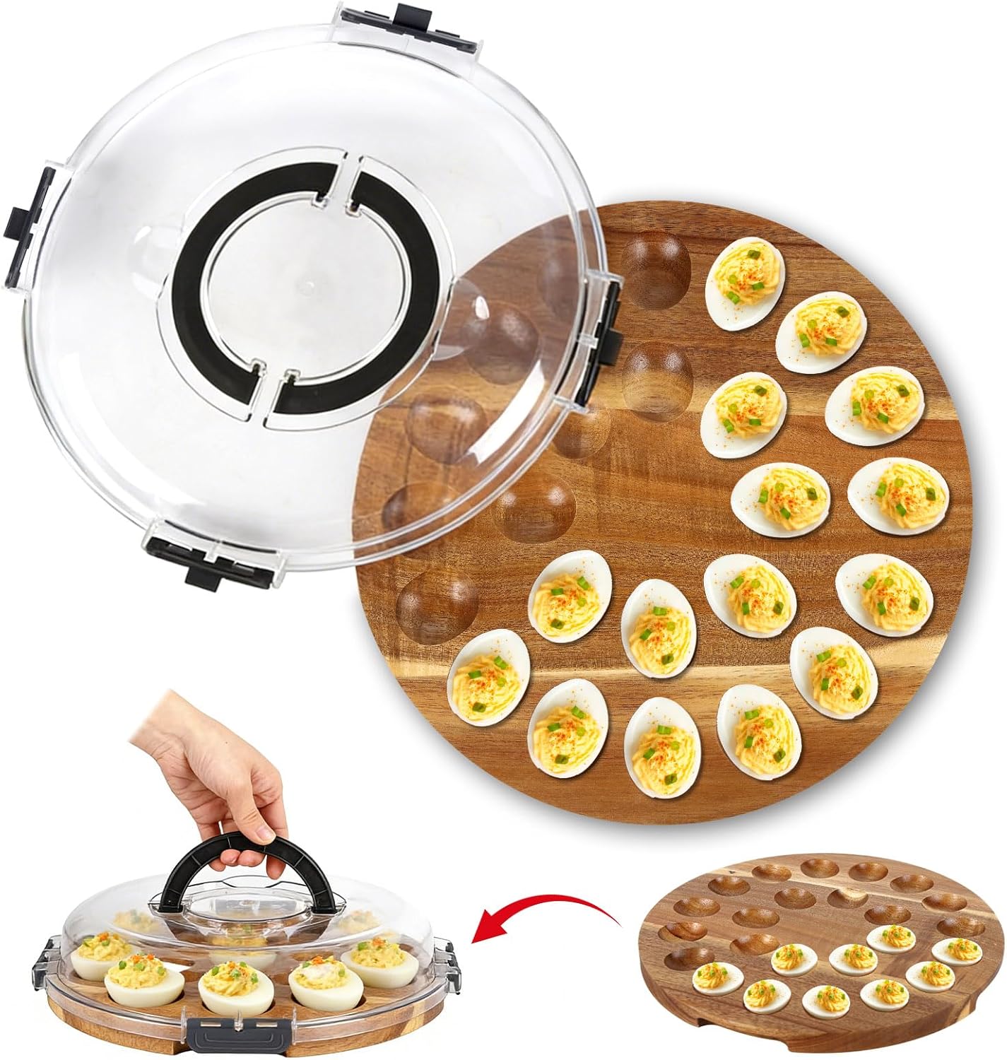 Recipiente huevos diablos con tapa plato rojo