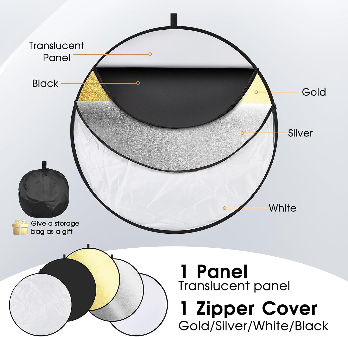 Reflector luz 5en1 32pulg difusor plegable estudio exterior