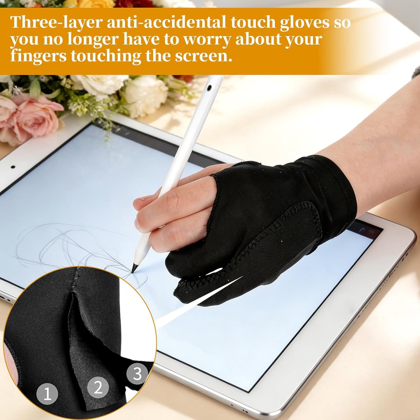 2 Guantes Dibujo Digital Rechazo Palma 3 Capas