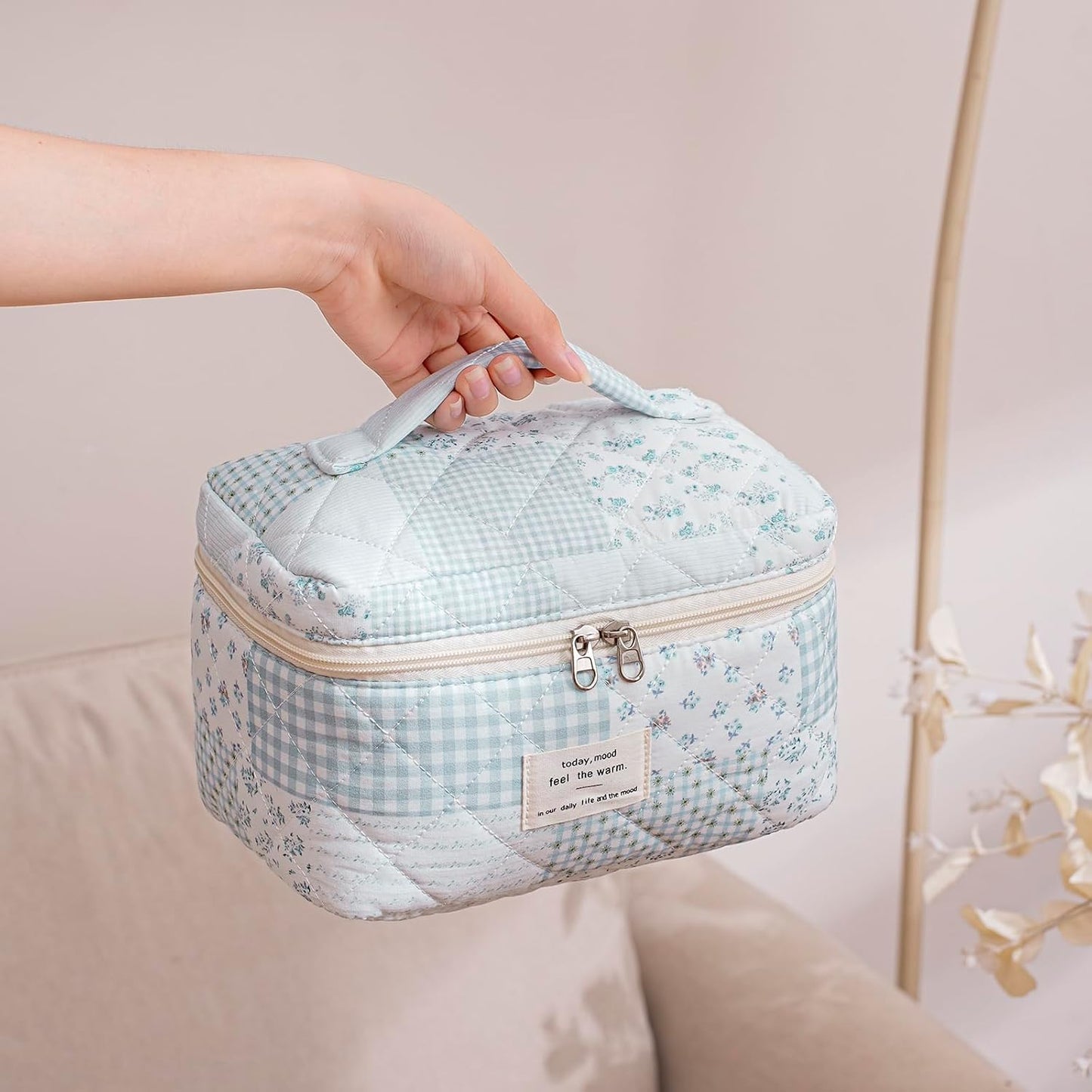 Bolsa maquillaje acolchada algodón 3 Pzas Bluepatchwork