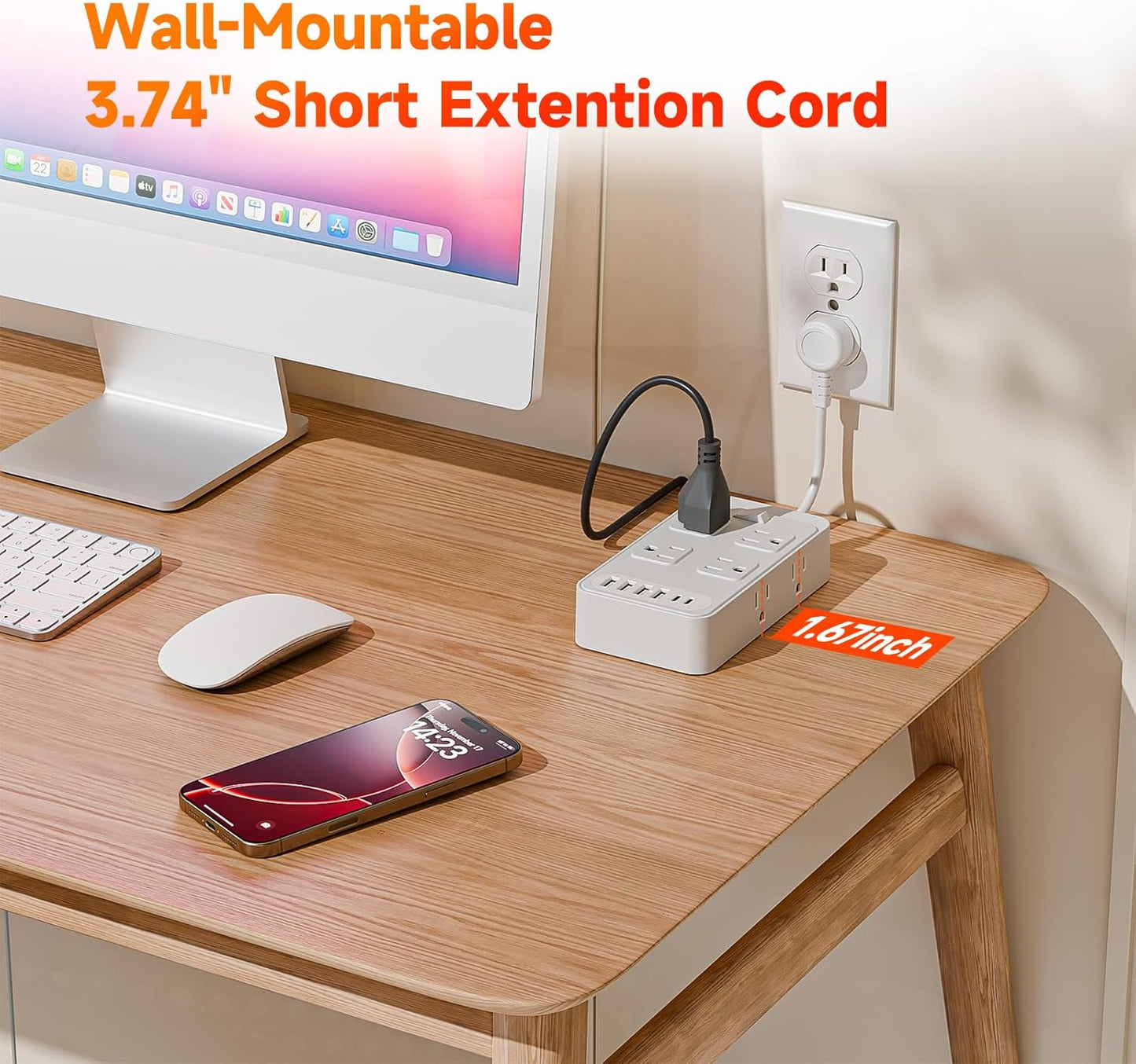Cable extensión 0.3ft 8 puertos CA y 6 USB con proteccion