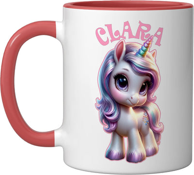 Taza cerámica para niña Clara diseño unicornio rojo/blanco