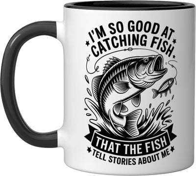Taza Cerámica para Pescar Relatos de Peces Negro/Blanco