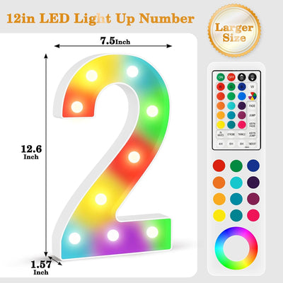 Números iluminados 12.6pulg LED 17 colores control remoto