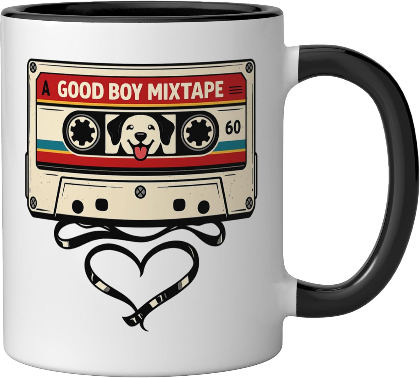 Taza cerámica retro diseño cinta grabadora música vintage negro/blanco