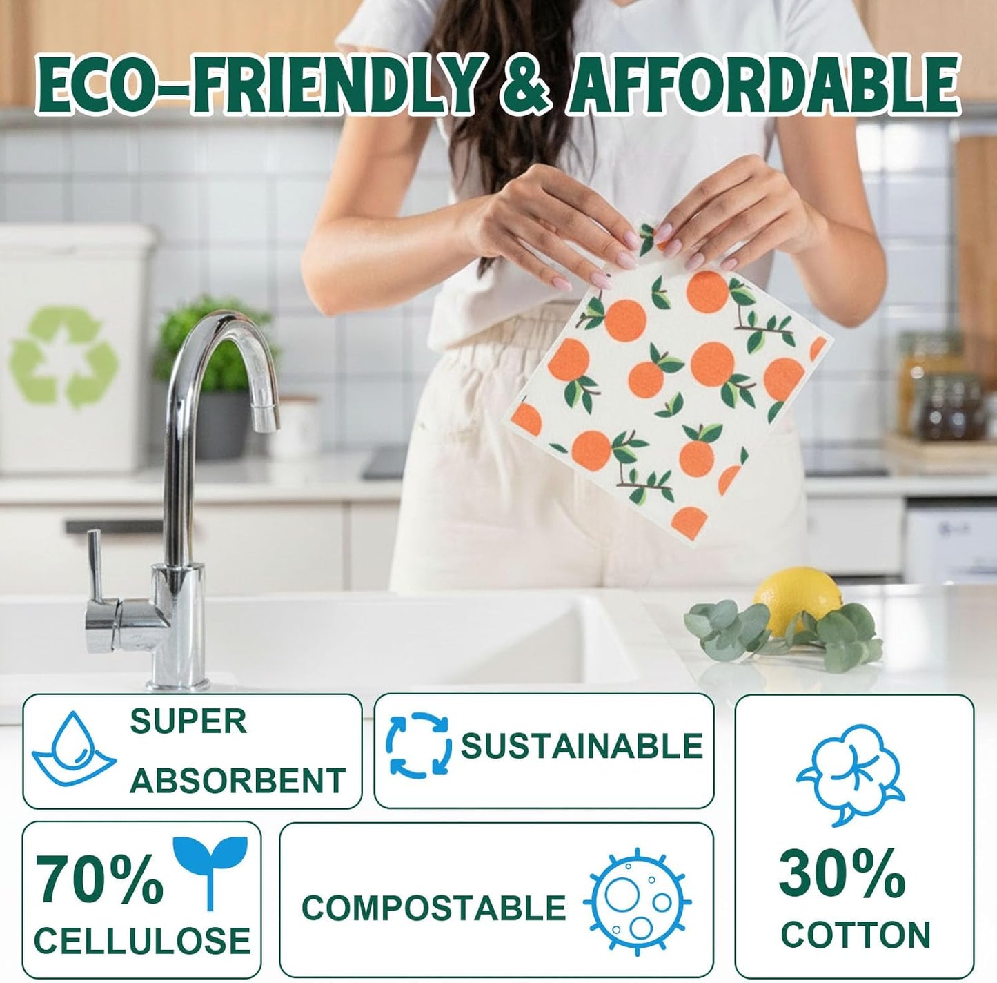 Paños cocina suecos reutilizables 6 pzas biodegradable absorbente