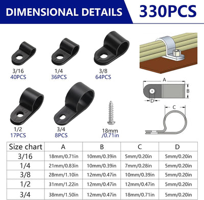 330 Clips Negros para Cable de Plástico con S y R