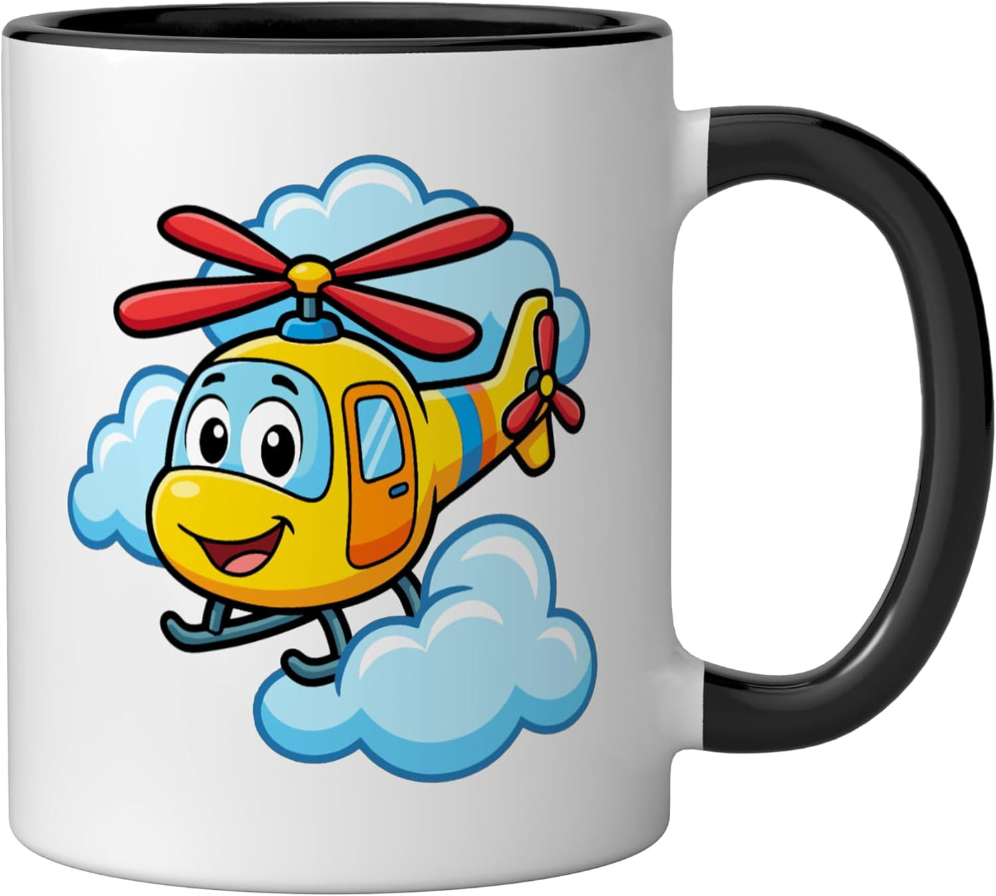 Taza cerámica para niños con helicóptero amarillo divertido
