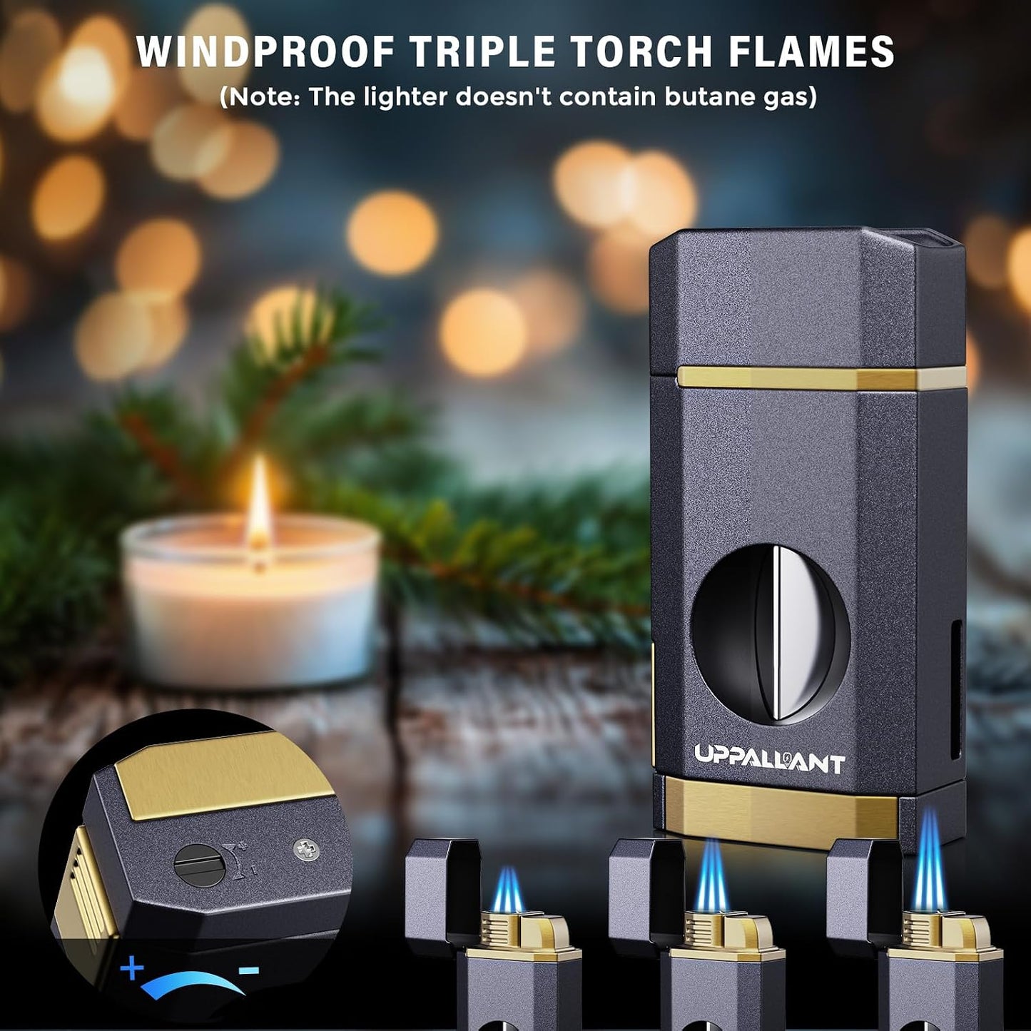Encendedor triple llama con cortador V soporte recargable butano