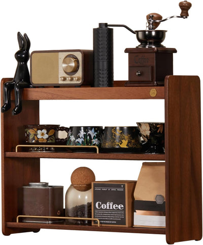 Organiz. estantería madera nogal 3 niveles para café