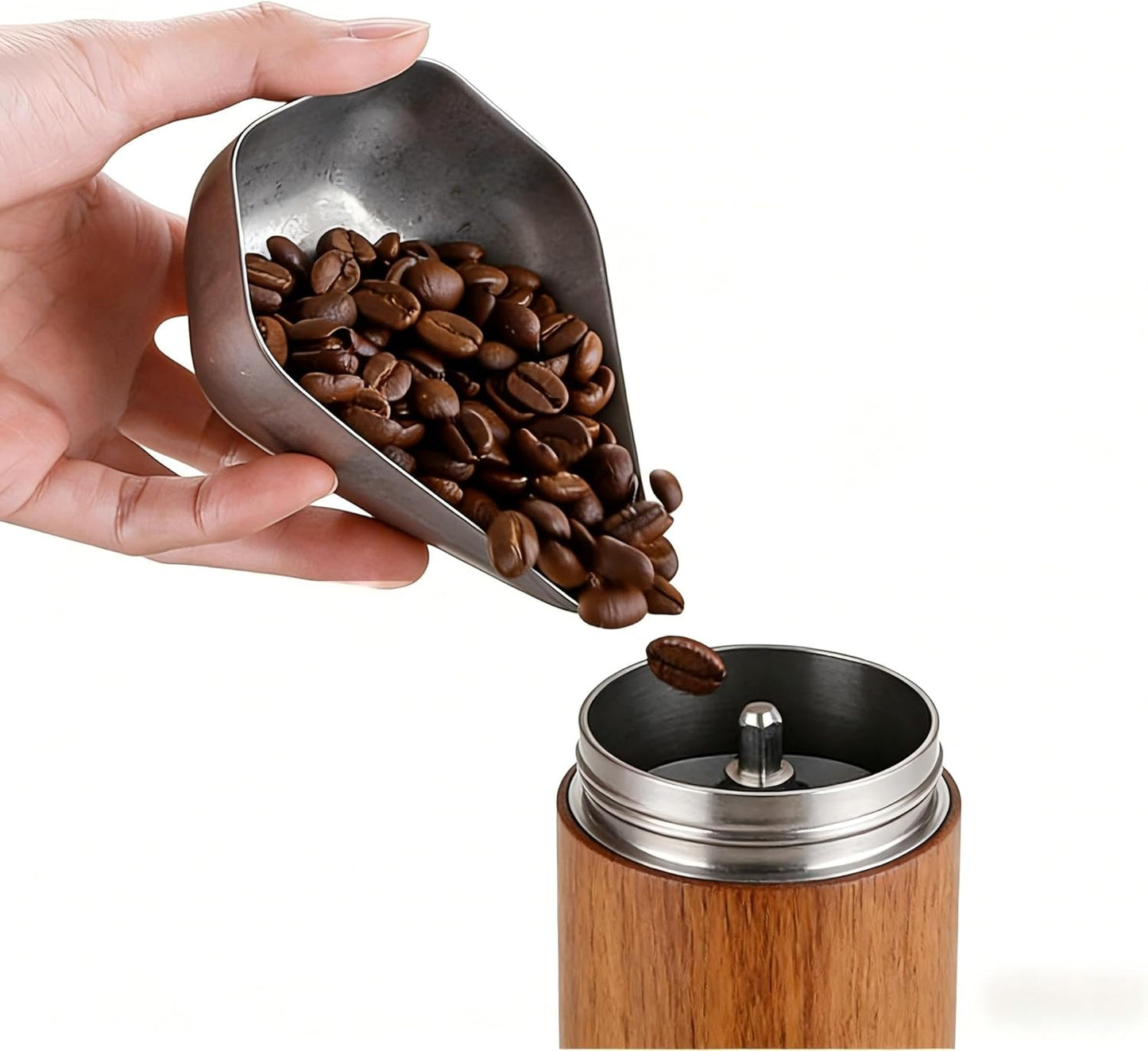 Taza dosificadora de grano de café de acero inoxidable con bandeja de té y herramientas de cerámica