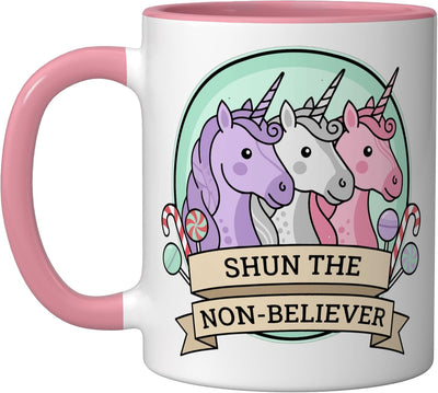 Taza Cerámica Humorística Shun No Believer Rosa/Blanca