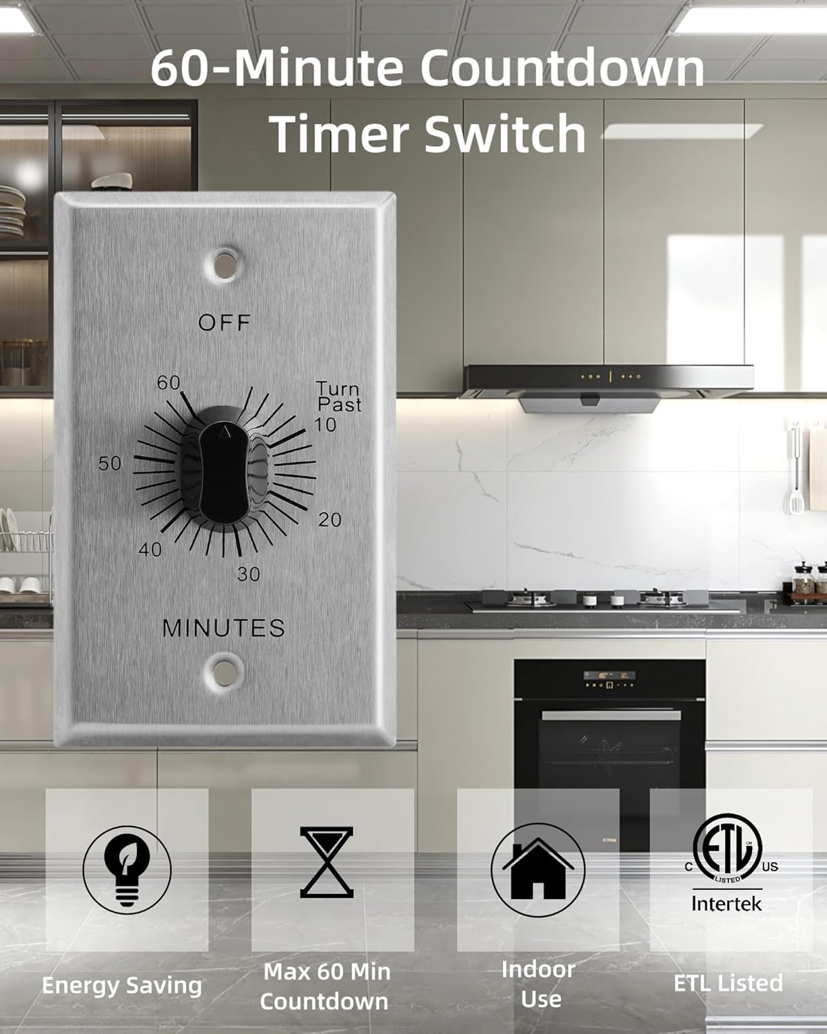 Interruptor temporizador pared 60 min placa metal estilo comercial